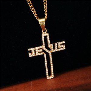 Necklace ~ Jesus - 12k Gold Filled ~ Cross ~ Crystals